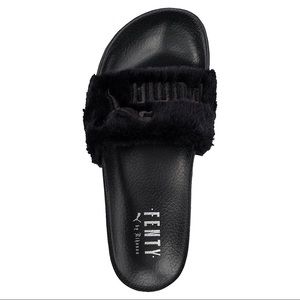 black furry puma slides